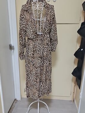 Love Is For Eternity Leopard Print Long Sleeve Kimoto Cover Up Sheer